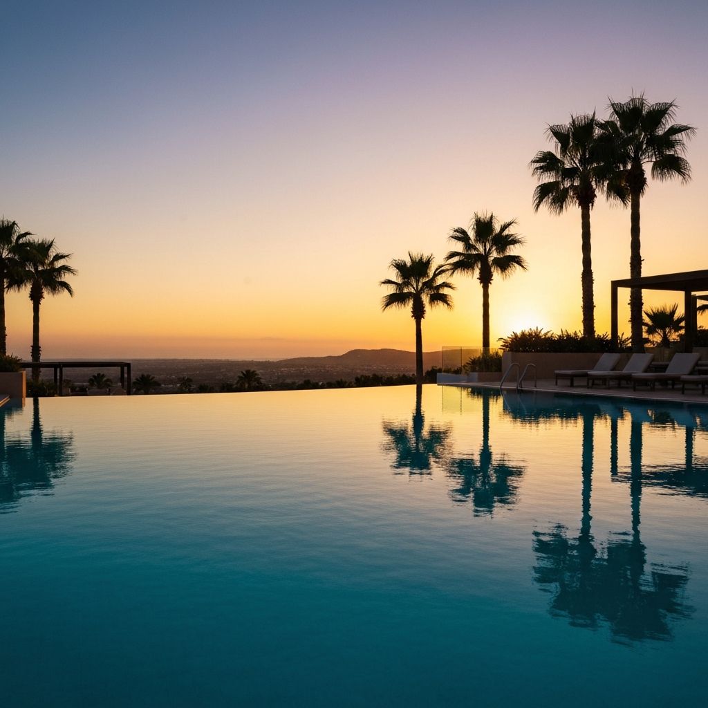 Alberca infinity al atardecer